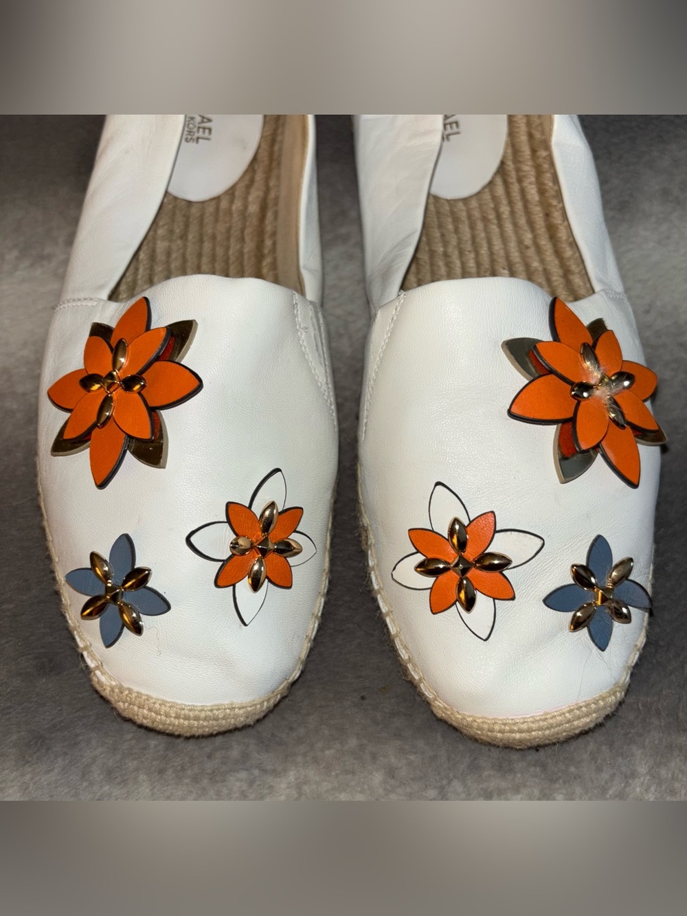Michael Kors Heidi Leather Floral Espadrille Flats White 9.5 - Picture 6 of 11